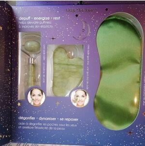 Skip The Spa Self Care & Sculpting Trio Set Gua Sha Mask Jade Roller 3 PC Set